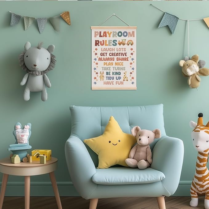 Playroom Decor Boho Poster Hanger, Nursery Decor Play Room Wall Decoration, Playroom Essentials, Educational Posters Wall Hanging Banner Farmhouse Living Toddler Room Decoration