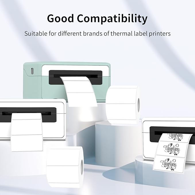 2"x1" Thermal Sticker Labels, White Self-Adhesive Barcode Label Paper for Direct Thermal Printer, Waterproof Multi-Purpose Rectangle Address Shipping Mailing Stickers, 300 Sheets/Roll