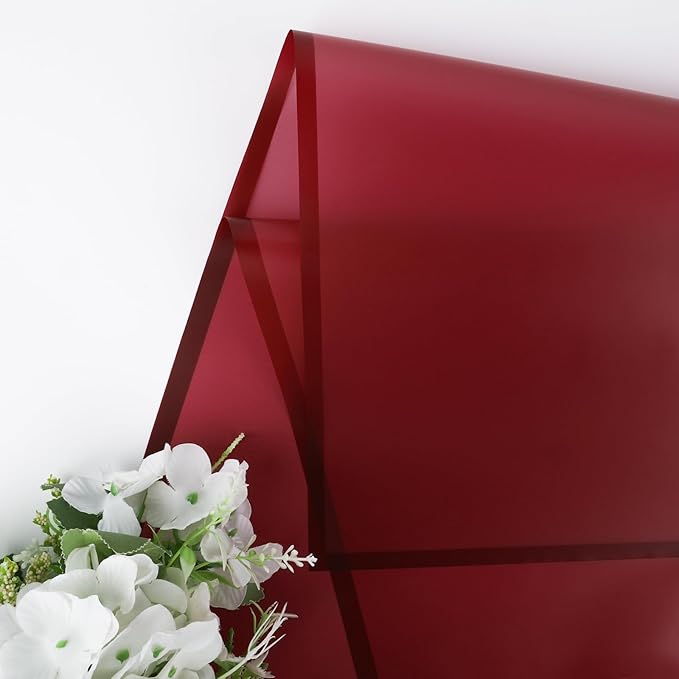 FUHITIM 20 Sheets Flower Wrapping Paper - Waterproof Floral Bouquet Packaging Paper for DIY Crafts，Florist Supplies Packaging Paper for Wedding Birthday Gift (Translucent Wine Red)