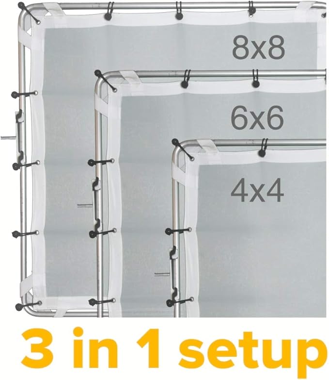 Glide Gear BFS 100 Butterfly Scrim – 4x4, 6x6, 8x8 Diffuser – 3 Nylon Silks, Quick-Setup Frame, C-Stand Clamps Included