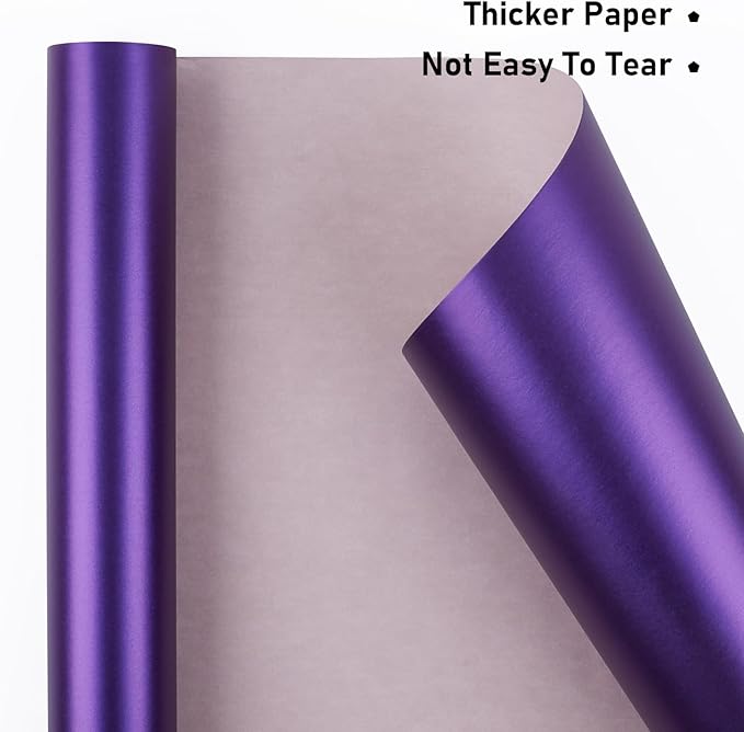 NESCCI Deep Purple Matte Wrapping Paper,Solid Color Pearly-Lustre Paper,Gift Wrapping Paper,Perfect for Wedding,Valentine's Day,Birthday, Christmas,Baby Shower,DIY Bouquet (17 Inches X 32.8 Feet)