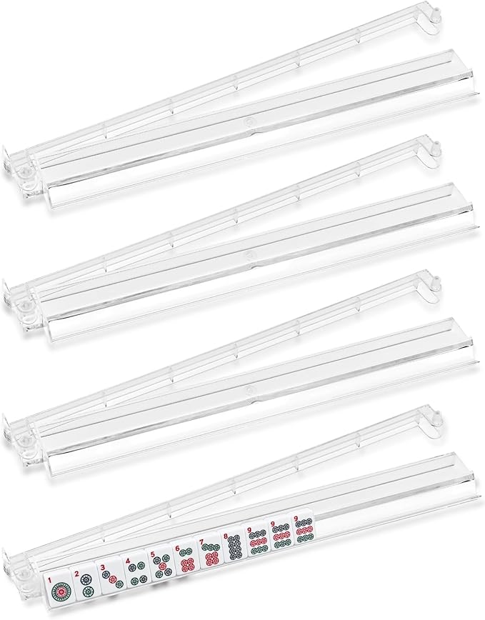 Mahjong Racks with Pushers Set of 4, Plastic American Mahjong Tile Racks Transparent, Mah Jongg Accessories Gifts for Mj Enthusiast