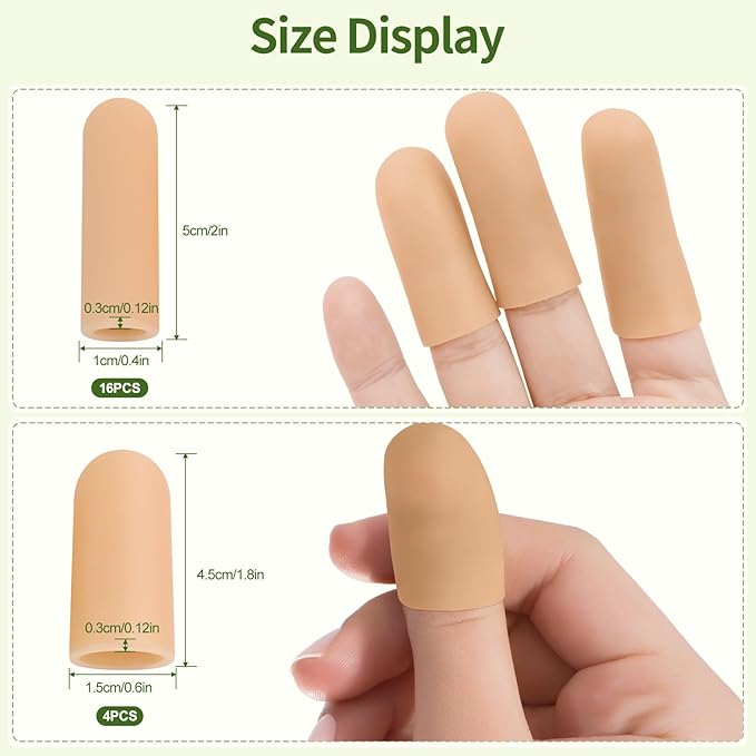 Gel Finger Cots, Silicone Finger Protectors, Finger Sleeves Tip Protectors, Fingertip Bandages for Trigger Finger, Finger Arthritis, Finger Cracking, Hand Eczema Pain Relief