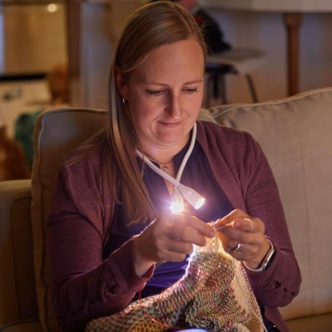 Lumos Knitting Light, Crafter Light Around Neck for Knitters and Crocheters, 3 Colors & Adjustable Brightness. Portable, Wearable, Rechargeable&Long Lasting (White)