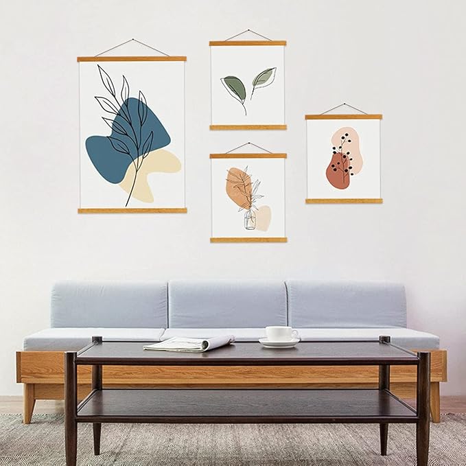Ywlake Magnetic Poster Hanger, 12x18 12x16 12x24 Poster Frame Wood Wooden Magnet Print Posters Dowel Scroll Hanger Hangers Hanging Kit for Walls Map Canvas Artwork (Teak Wood, 12")