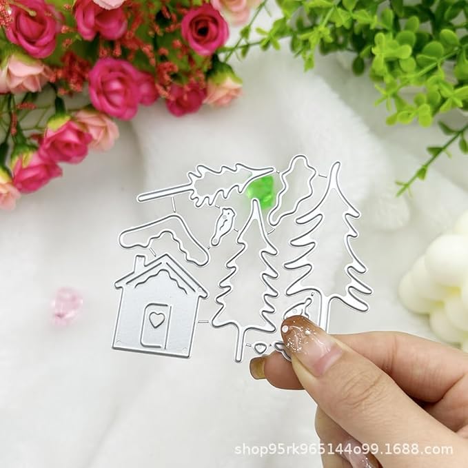 Metal Cutting Dies DIY Embossing Stencil Template Scrapbooking Card Making Mold Photo Album Arts Crafts Tools (Christmas Tree House-8.4x7.2cm)