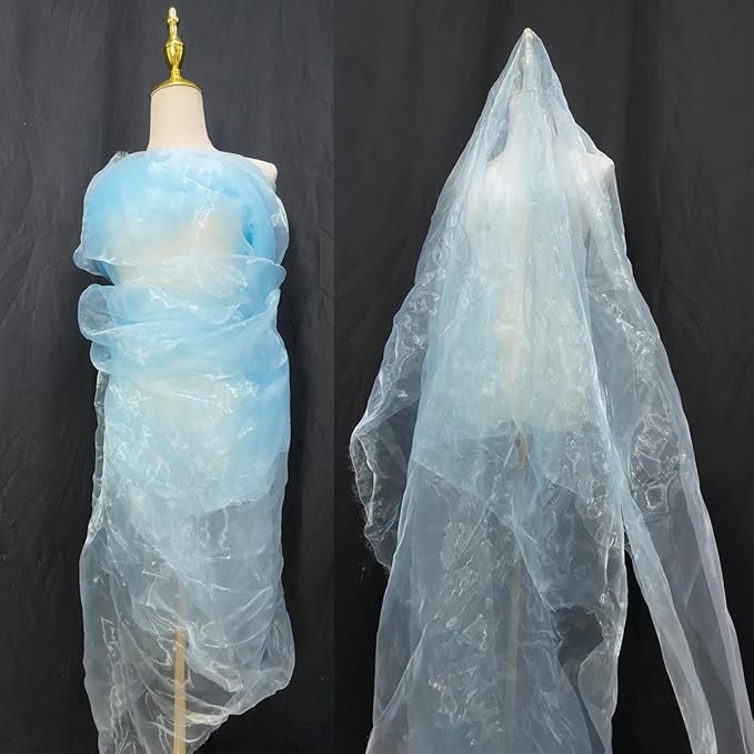 Two-Tone Iridescent Holographic Organza Fabric - 5.5 Yards | Lightweight Sheer Gauze Voile Tulle | for Dresses, Party Decor, DIY Crafts, Shiny Backdrops(Shimmery ICY Pale Blue)
