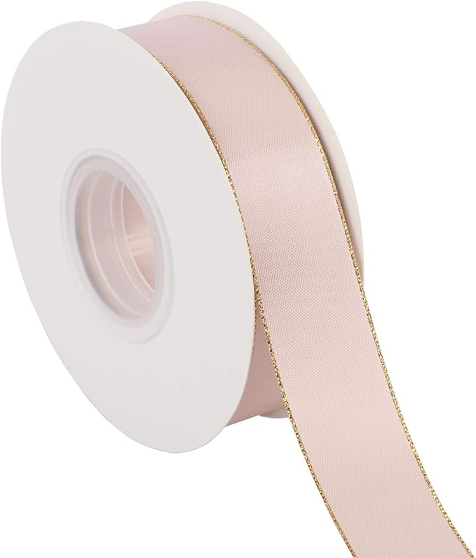ITIsparkle 1" Inch Double Faced Satin Ribbon 25 Yards with Gold Edges, 1" X 25Yd - Vanilla
