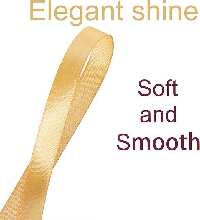 3/8 Inch Gold Ribbon, 50 Yards Craft Polyester Satin Ribbon Perfect for Gift Wrapping, Handmade Roses, Wedding Party Decorations and DIY Crafts