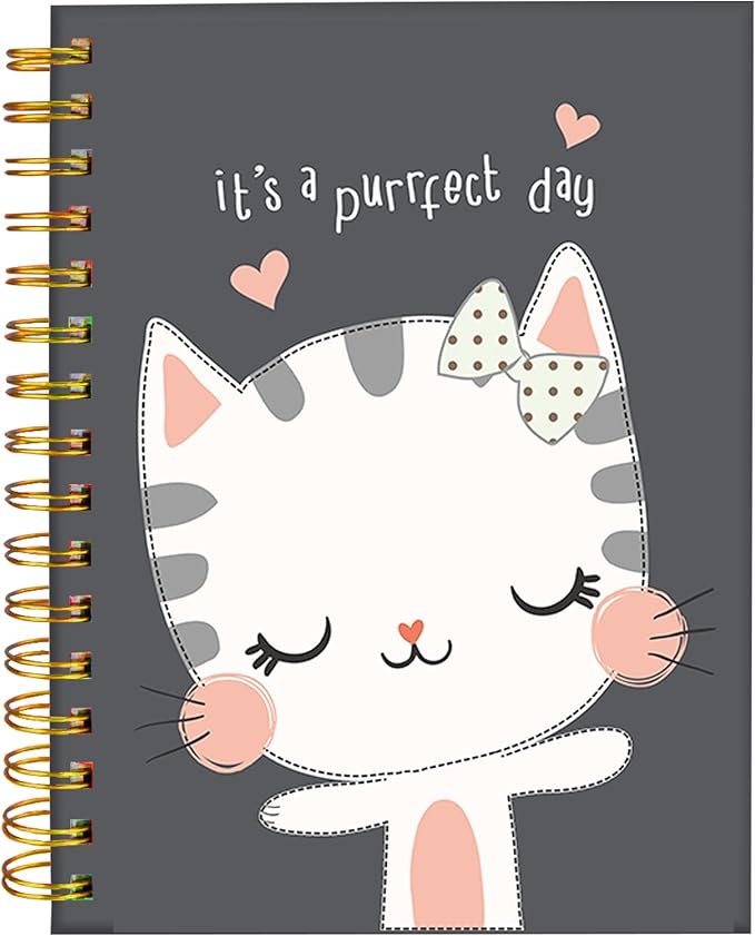 iampanda Spiral Journal Notebook,Strong Twin-Wire Binding with Premium Paper for Girl Women,60 Sheets A5 College Ruled Notebook/Journal,Perfect for School Office Home Gifts,Cute Cat