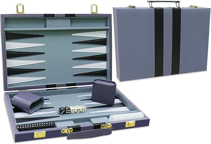 Backgammon Set - Classic Board Game with Premium Leather Case - Portable Travel Strategy Backgammon Game Set for Adults, Kids - Suitable as (15inch, Gray)