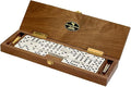 Alex Cramer Le Club' Luxury Domino Set with Handcrafted Walnut Case and Cribbage/Counter Top - Tournament Quality 28 Indestructible (Double 6 Domino Set with Brass Plate)