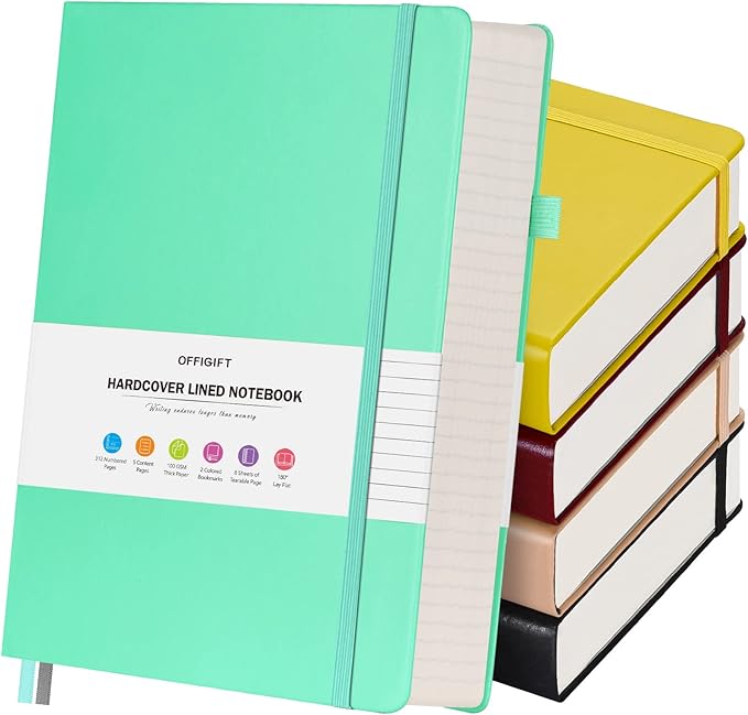5 Pack College Ruled Notebook, 312 Numbered Pages Thick Notebooks Bulk, 100gsm No Bleed Paper Hardcover Leather Journal, Lined Journal Notebook Set for Women Men School Office, A5, Multicolor
