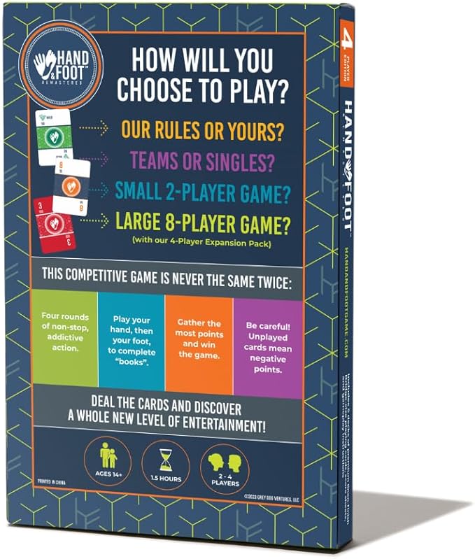 Hand & Foot Remastered 4 Player Edition + Bonus 120-Page Scorepad – Card Game for Adults & Families