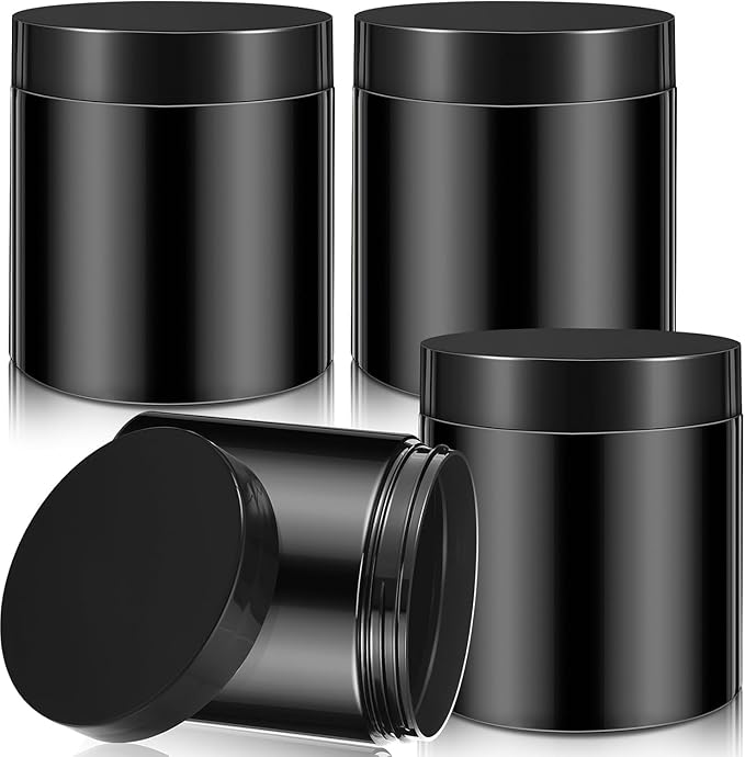 SATINIOR 12 Pack 16 oz Plastic Container Jars with Lids Round Clear Travel Cosmetic Container Slime Jar for Toiletries, Lotion, Cream, Ointment, Makeup, Rhinestone, Sample, Kitchen Storage(Pure Black)