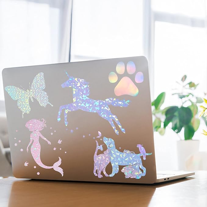 36 Sheets A4 Holographic Paper Sticker Transparent Waterproof Self Adhesive Film 11.7 x 8.3 Inches (Gem, Dot, Colorful, Star)