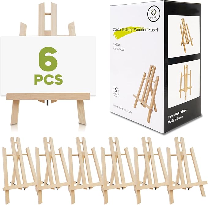 CONDA 6 Pack 11.8" Tabletop Easel, Portable A-Frame Tripod Tabletop Easel Set for Painting Party & Displaying Canvases, Photos, Display Tripod Holder Stand for Students Kids Beginners