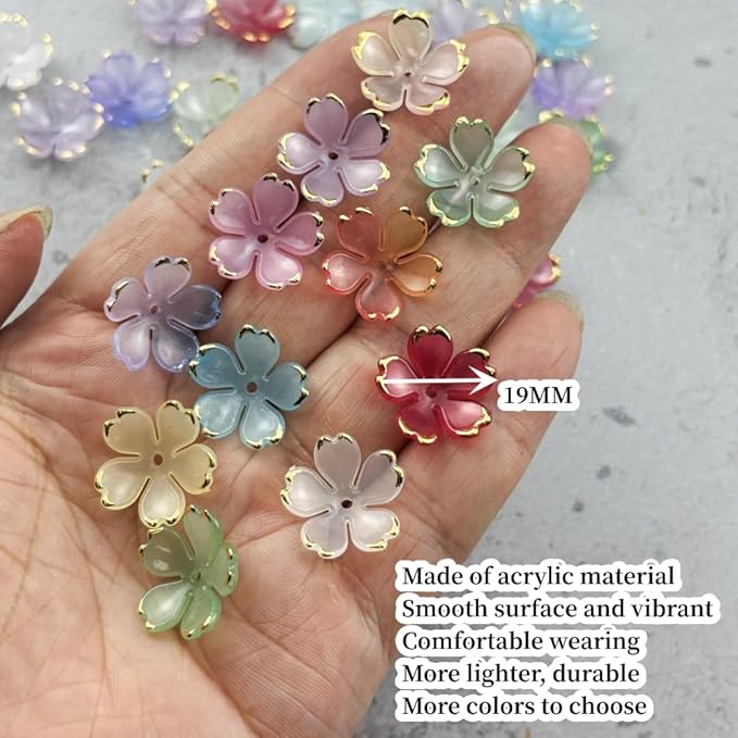 100pcs Acrylic Flower Beads, 19mm Cherry Blossom Plastic Gradient Flower Spacer Beads for DIY Crafts Bracelet Necklace Earrings Jewelry Making(Blue)