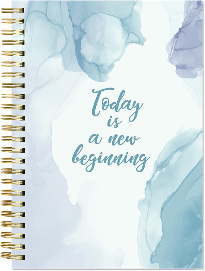 A5 Blank Notebook - 70 Sheets/140 Pages Blank Paper Notebook, 100 GSM Thick White Paper, 5.8" x 8.3" Spiral Blank Journal, Blue Watercolor