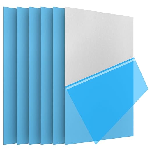 6Pack 5052 H32 Aluminum Sheet Metal 12 x 16 x 1/64 (0.02”) Inch Flat Plain Aluminum Plate Covered with Protective Film, Rectangle Aluminum Metal Plate for Crafting, Industrial, 0.5mm