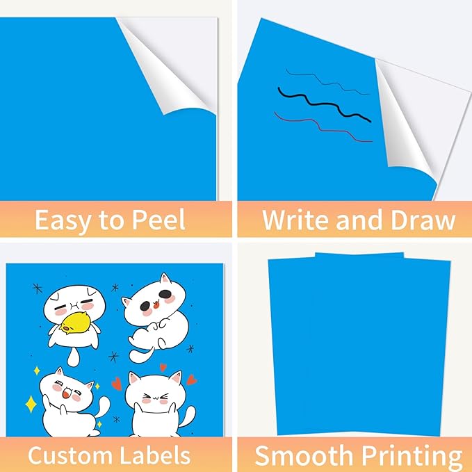Printable Sticker Paper, 20 Sheets Blue Printable Sticker Paper, Laser/Inkjet Printing- Matte Blue, Letter Size (8.5" x 11")