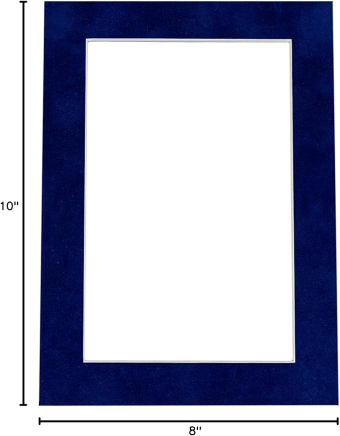 Pack of Ten Acid Free 8x10 Mats Bevel Cut for 5x8 Photos - Brooke Blue Suede Precut Matboards With Backing Boards and Self Seal Photo Mat Bags For Pictures, Photos, Framing - 4-ply Thickness
