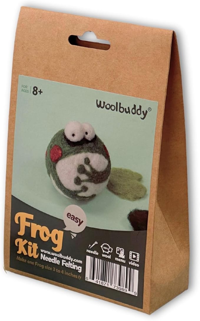 Woolbuddy 𝗡𝗲𝗲𝗱𝗹𝗲 𝗙𝗲𝗹𝘁𝗶𝗻𝗴 𝗞𝗶𝘁 – DIY Animal Craft Set for Beginners with Core Wool, Felting Supplies, Tools & Instructions – Fun Creative Kit for Adults & Kids (Frog)