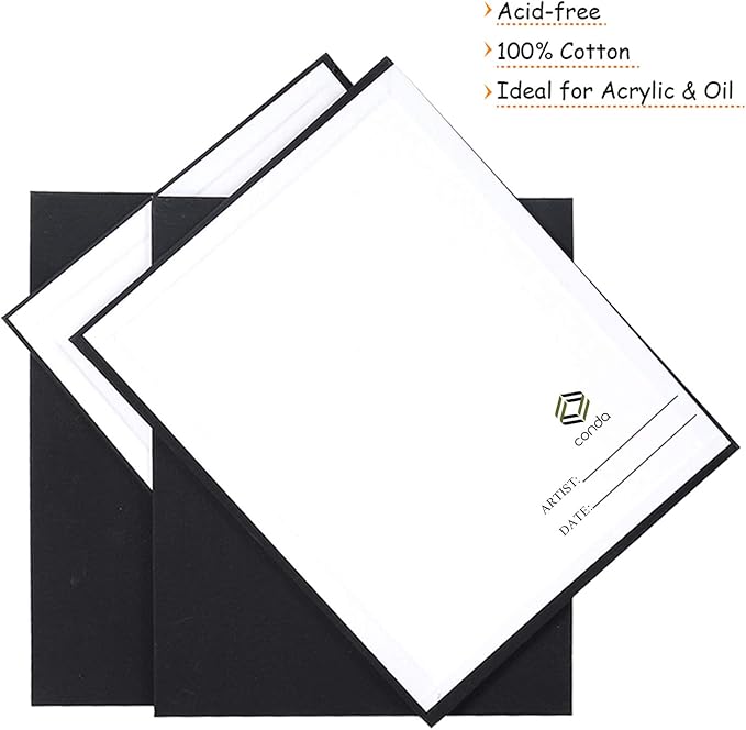 CONDA Black Canvases for Painting 9x12 inch, Pack of 14, 100% Cotton Acid-Free, 8 oz Gesso-Primed, Canvas Panels, Art Boards for Oil & Acrylic Painting