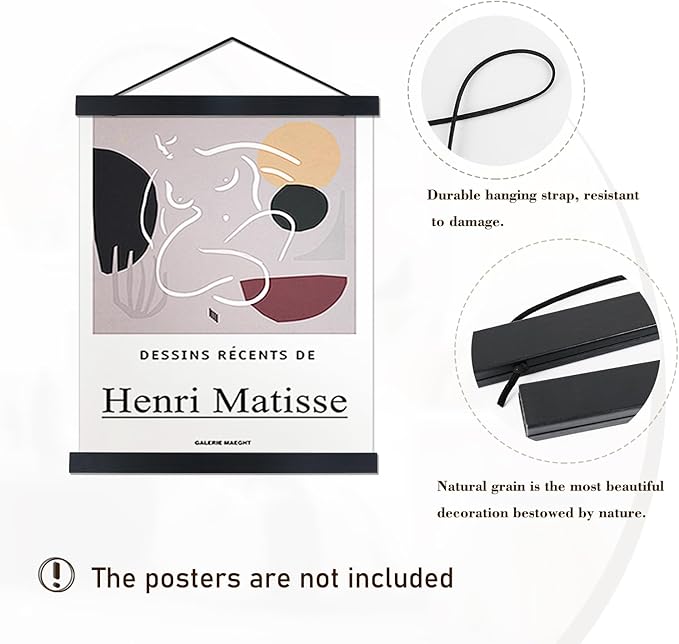 Artmag Magnetic Poster Hanger Frame, 47x36 47x30 47x60 Light Wood Wooden Magnet Canvas Artwork Print Dowel Poster Hangers Frames Hanging Kit (Black, 47")
