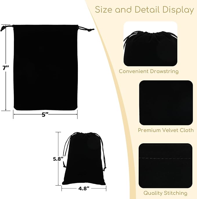 Velvet Drawstring Jewelry Bag, 50Pcs Black Dice Bag, 5x7 Tarot Card Pouch, Or Wrapping Halloween Party Favors, Mojo, Small Bussiness, Jewelry, Rings, For Church