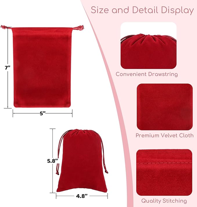 Velvet Drawstring Jewelry Bag, 50Pcs Wine Red Dice Bag, 5x7 Tarot Card Pouch, Or Wrapping Halloween Party Favors, Mojo, Small Bussiness, Jewelry, Rings, For Church