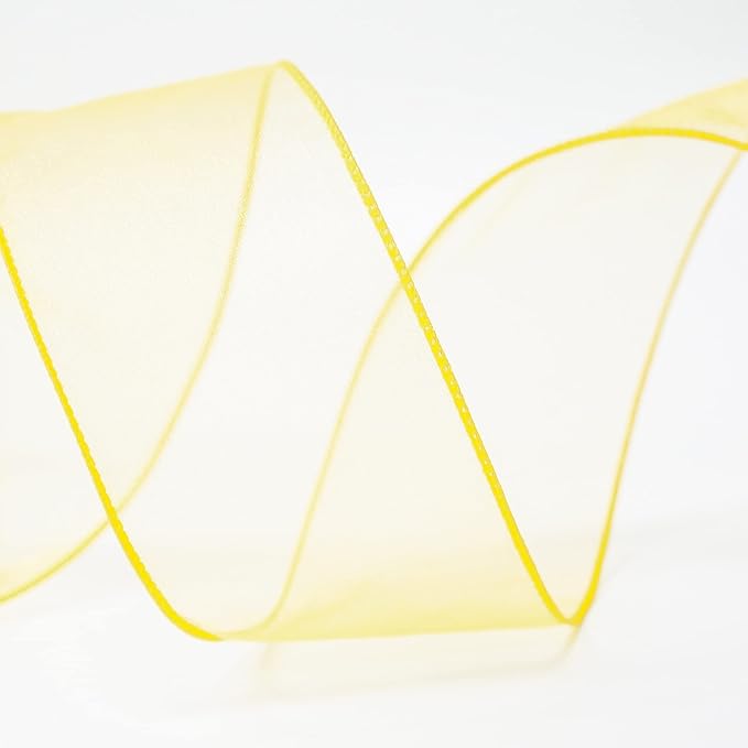 CT CRAFT LLC Sheer Organza Wired Ribbon 2.5" x 50Yards Yellow for Wedding Chair Bow Flora Bouquet Gift Wrapping Christmas Tree Home Decor Wreath
