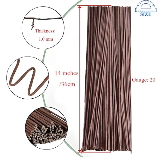 HAHIYO 20Gauge Brown Paper-Wrapped Metal Floral Wire 14 Inches(36cm), 70 Pack Flexible Paddle Wires Florist Wire Garden Wires for Craft Christmas Wreath Flower Arrangement Bouquet Wrapping Wedding DIY