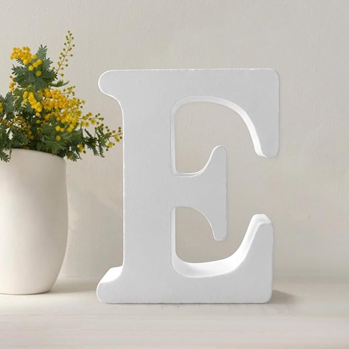 Wood Letters 4.3 Inch, White Unfinished Wood Letters for Graft, Wooden Letters for Wall Decor, Standing Letters for Bedroom, Home, Birthday, Party, DIY Graft (E)