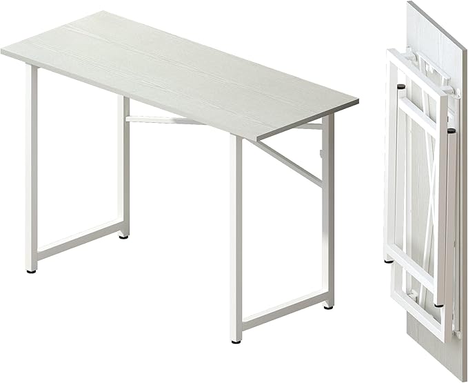Folding Desk 47 inch No Assembly Required Home Office Table, Writing Gaming Computer Camping Desk, White