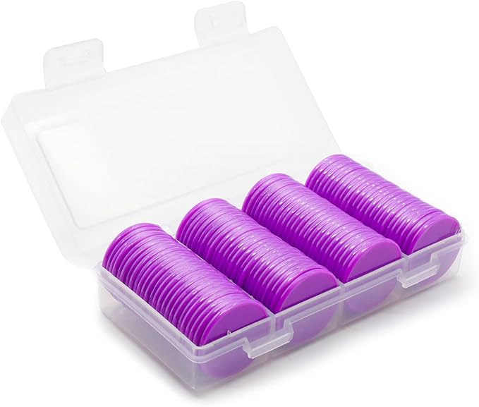 Set of 100 Opaque Plastic Learning Counters Mini Poker Chips Game Tokens with Storage Box (Purple, 1.26 Inch)