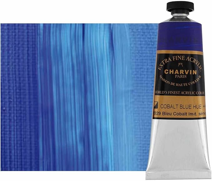 Charvin Extra Fine Professional Acrylic Paint - Cobalt Blue Hue, 60ml Tube, Triple-Milled, Lightfast Pigments, Open Stock Artist Acrylic Paints in Nature-Inspired Hues