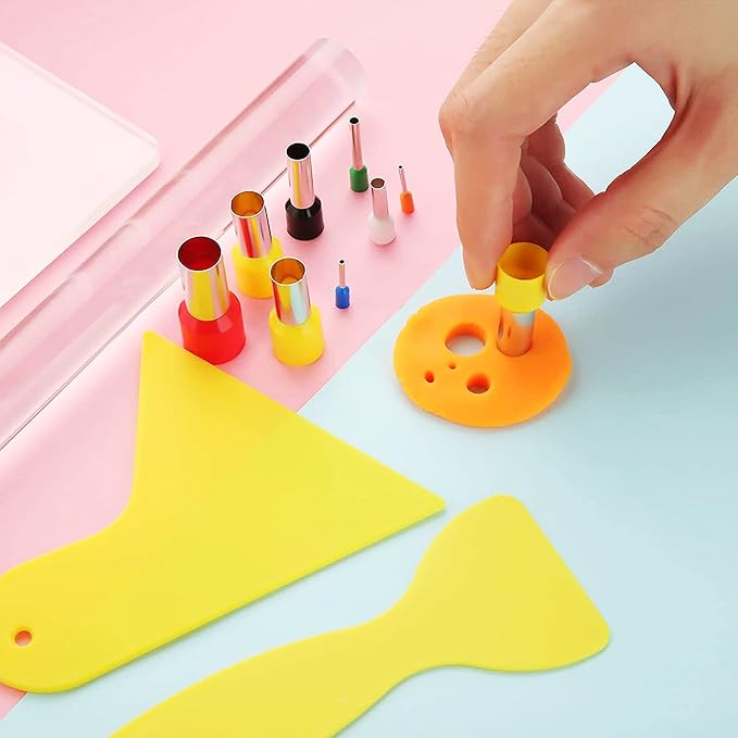 Yayatty Polymer Clay Tools, Acrylic Clay Roller, Acrylic Sheet, Rotary Cutting Mat, Round Polymer Clay Cutters with Clay Slicer Blade for Pottery and Sculpture (47 PCS)