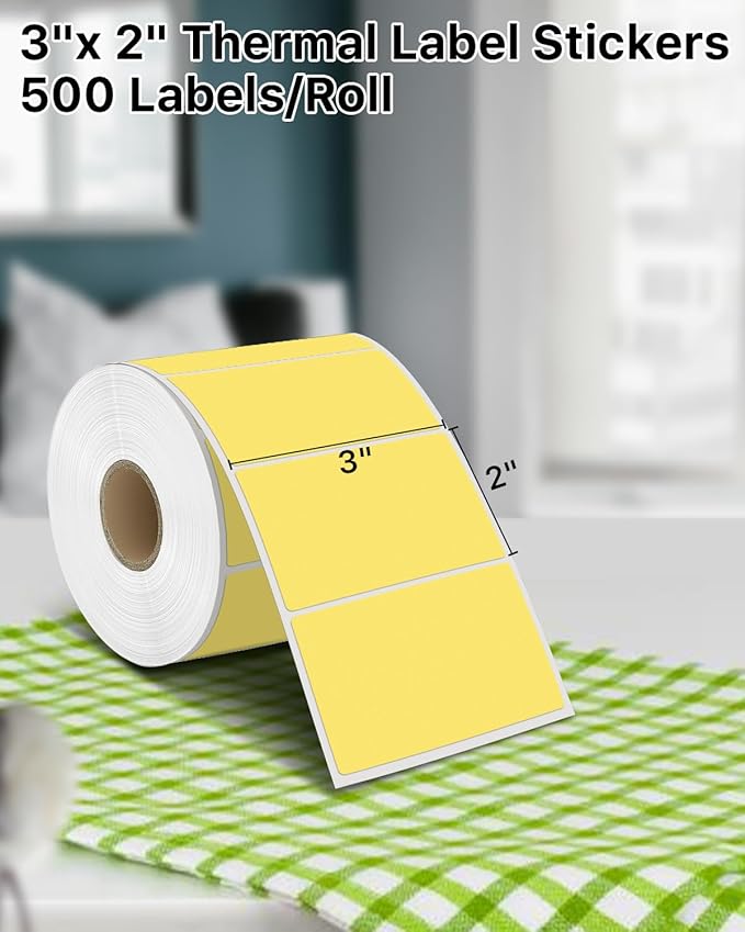 iEager 3" x 2" Thermal Labels, Rectangle Thermal Printer Stickers, Self-Adhesive Durable Sticker with Perforation Line, 500 Labels/Roll, Yellow