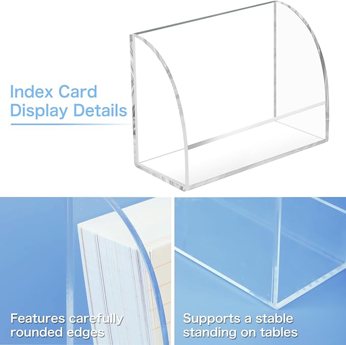 2 Pack Index Card Display Stand 3x5 Acrylic Card Holder for Desk File Note 4x2.4x5.4 Inch Clear Postcard Stand Index Card Rack Acrylic Business Card Stand for Office Business Classroom (No Card)