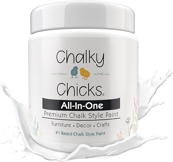 Chalky Chicks All-in-One Chalk Paint for Furniture or Cabinet -8Fl Oz- Matte Finish Powdered Snow (Pure White) for Metal, Wood Furniture Paint - No Sanding All-in-One for Home Decor & Crafts, USA Made