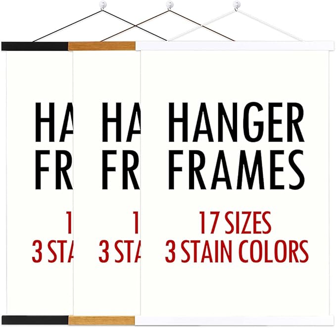 Ywlake Magnetic Poster Hanger, 9x12 9x14 9x17 Poster Frame Wood Wooden Magnet Print Posters Dowel Scroll Hanger Hangers Hanging Kit for Walls Map Canvas Artwork (Black, 9")