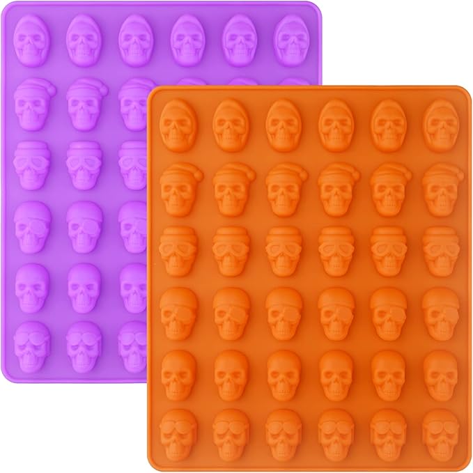 Sakolla Skull Candy Molds Silicone, 2 Pack 36 Cavity Non-Stick Halloween Gummy Molds for Chocolate, Candy, Jelly, Ice Cube, Dog Treats