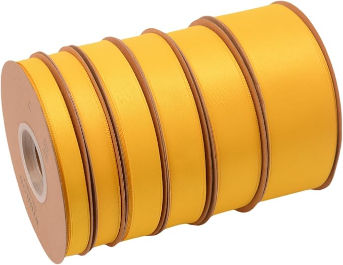 Double Side Satin Ribbon, Continuous 20 Yards,Use for Craft Bows Bouquet, Gift Wrapping, Wedding Decoration, Floral Arrangement (Yellow, 1/2 inch)
