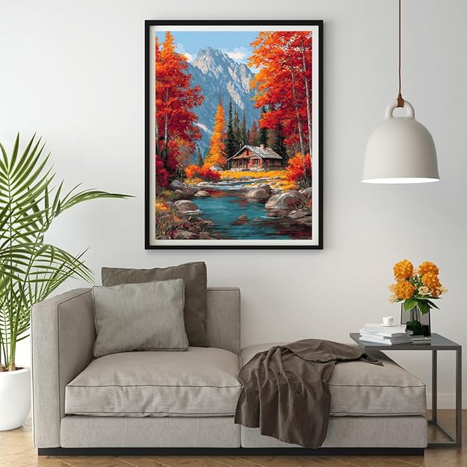 14CT Counted Cross Stitch Kits for Adults Advanced Mountains Lake Printed Stamped Cross Stitch Kits for Adults (Mountain Lake 2)