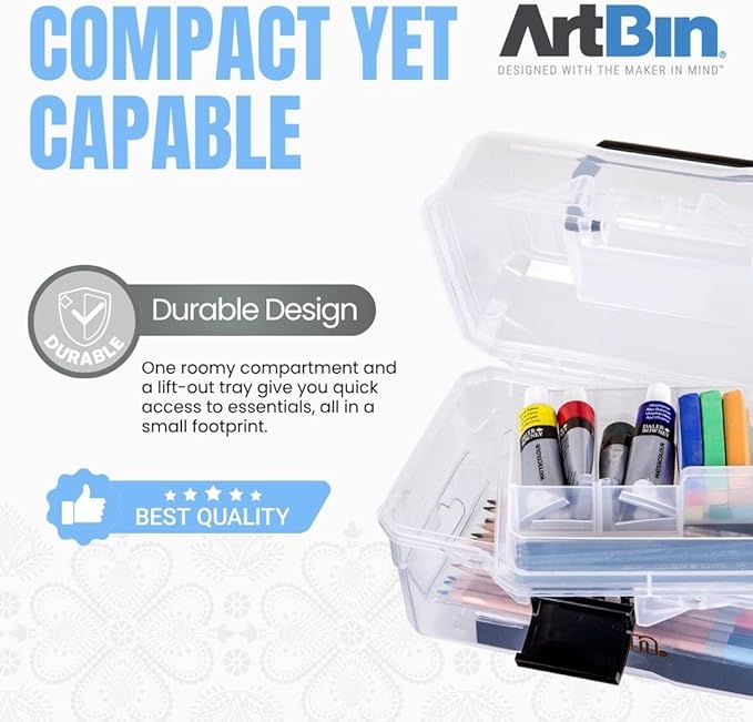 ArtBin 6890AG Small Project Box, Portable Art & Craft Organizer with Lift-Out Tray, [1] Plastic Storage Case, Clear (Pack of 6)
