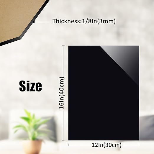 16×12In Black Acrylic Sheet for Laser Cutting 3mm Thick Hard Laser Acrylic Sheet Black Pastic Sheet for Home Decor Sign,DIY Materials for Photo Frame