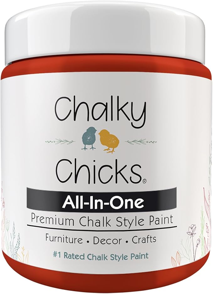 Chalky Chicks All-in-One Chalk Paint for Furniture or Cabinet - 4 Fl Oz - Matte Finish Emmy's Red (Orange Red) for Metal, Wood Furniture Paint - No Sanding All-in-One for Home Decor & Crafts, USA Made