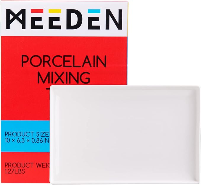 MEEDEN Ceramic Tray Palette, Ceramic Artist Paint Palette, Porcelain Mixing Tray for Watercolor Gouache Painting, Large Mixing Area White Rectangle Palette for Painting Large Artwork