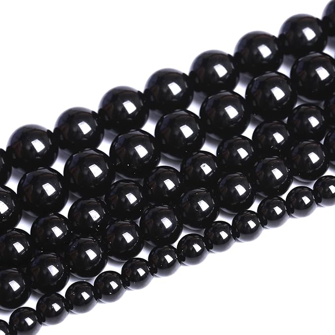 10mm 41pcs Natural Black Agates Onyx Stone Beads Smooth Round Loose Spacer Beads for Jewelry Making DIY Bracelets 15" (Black Agate, 10mm)